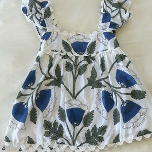 Juliet Dunn White and Klein Blue Top with Bellflower Blockprint Size 2